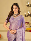 Lavender Purple Fendy Satin Saree with White Floral Embroidery Border | Designer Party Wear Saree with Blouse