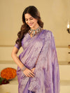 Lavender Purple Fendy Satin Saree with White Floral Embroidery Border | Designer Party Wear Saree with Blouse