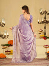 Lavender Purple Fendy Satin Saree with White Floral Embroidery Border | Designer Party Wear Saree with Blouse