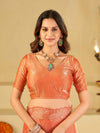 Peach Orange Fendy Satin Saree with White Floral Embroidery Border | Designer Party Wear Saree with Blouse