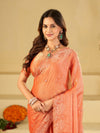Peach Orange Fendy Satin Saree with White Floral Embroidery Border | Designer Party Wear Saree with Blouse