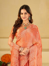 Peach Orange Fendy Satin Saree with White Floral Embroidery Border | Designer Party Wear Saree with Blouse