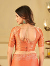 Peach Orange Fendy Satin Saree with White Floral Embroidery Border | Designer Party Wear Saree with Blouse