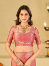 Baby Pink Fendy Satin Saree with White Floral Embroidery Border | Designer Party Wear Saree with Blouse
