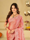 Baby Pink Fendy Satin Saree with White Floral Embroidery Border | Designer Party Wear Saree with Blouse