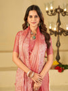 Baby Pink Fendy Satin Saree with White Floral Embroidery Border | Designer Party Wear Saree with Blouse