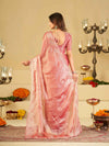 Baby Pink Fendy Satin Saree with White Floral Embroidery Border | Designer Party Wear Saree with Blouse