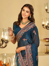 Royal Blue Designer Fendy Satin Saree with Heavy Embroidered Border | Premium Festive Party Wear Saree with Intricate Embroidery & Matching Blouse