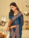 Royal Blue Designer Fendy Satin Saree with Heavy Embroidered Border | Premium Festive Party Wear Saree with Intricate Embroidery & Matching Blouse