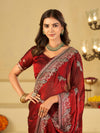 Maroon Designer Fendy Satin Saree with Heavy Embroidered Border | Premium Wedding Party Wear Saree with Intricate Embroidery & Matching Blouse