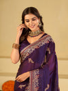 Royal Purple Designer Fendy Satin Saree with Heavy Embroidered Border | Premium Festive Party Wear Saree with Intricate Embroidery & Matching Blouse