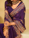 Royal Purple Designer Fendy Satin Saree with Heavy Embroidered Border | Premium Festive Party Wear Saree with Intricate Embroidery & Matching Blouse