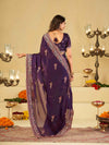 Royal Purple Designer Fendy Satin Saree with Heavy Embroidered Border | Premium Festive Party Wear Saree with Intricate Embroidery & Matching Blouse