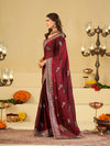Wine Maroon Designer Fendy Satin Saree with Heavy Embroidered Border | Premium Festive Party Wear Saree with Embroidery & Matching Blouse