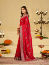 Bright Red Designer Fendy Satin Saree with Heavy Embroidered Border | Premium Festive Party Wear Saree with Intricate Embroidery & Matching Blouse