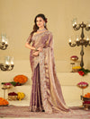 Lavender Gold Fendy Satin Saree with Multicolor Floral Embroidery Border | Designer Party Wear Saree with Blouse