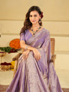 Lavender Fendy Satin Saree with White Floral Embroidery Border | Designer Party Wear Saree with Blouse