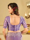 Lavender Fendy Satin Saree with White Floral Embroidery Border | Designer Party Wear Saree with Blouse