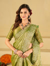 Pista Green Fendy Satin Saree with White Floral Embroidery Border | Designer Party Wear Saree with Blouse