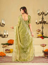 Pista Green Fendy Satin Saree with White Floral Embroidery Border | Designer Party Wear Saree with Blouse