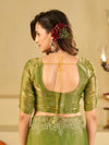 Pista Green Fendy Satin Saree with White Floral Embroidery Border | Designer Party Wear Saree with Blouse