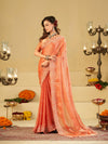 Peach Fendy Satin Saree with White Floral Embroidery Border | Designer Party Wear Saree with Blouse
