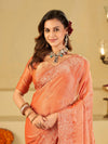 Peach Fendy Satin Saree with White Floral Embroidery Border | Designer Party Wear Saree with Blouse