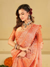 Peach Fendy Satin Saree with White Floral Embroidery Border | Designer Party Wear Saree with Blouse