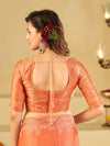 Peach Fendy Satin Saree with White Floral Embroidery Border | Designer Party Wear Saree with Blouse