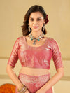 Baby Pink Fendy Satin Saree with White Floral Embroidery Border | Designer Party Wear Saree with Blouse