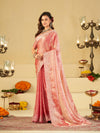 Baby Pink Fendy Satin Saree with White Floral Embroidery Border | Designer Party Wear Saree with Blouse