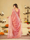 Baby Pink Fendy Satin Saree with White Floral Embroidery Border | Designer Party Wear Saree with Blouse