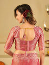 Baby Pink Fendy Satin Saree with White Floral Embroidery Border | Designer Party Wear Saree with Blouse