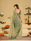 Sage Green Fendy Satin Saree with Multicolor Floral Embroidery Border | Designer Party Wear Saree with Blouse