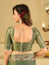 Sage Green Fendy Satin Saree with Multicolor Floral Embroidery Border | Designer Party Wear Saree with Blouse