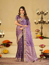 Lavender Purple Banarasi Silk Saree with Floral Embroidered Border & Rich Zari Woven Pallu | Designer Wedding Festive Saree