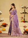 Lavender Purple Banarasi Silk Saree with Floral Embroidered Border & Rich Zari Woven Pallu | Designer Wedding Festive Saree