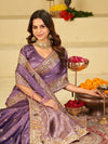 Lavender Purple Banarasi Silk Saree with Floral Embroidered Border & Rich Zari Woven Pallu | Designer Wedding Festive Saree