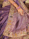 Lavender Purple Banarasi Silk Saree with Floral Embroidered Border & Rich Zari Woven Pallu | Designer Wedding Festive Saree