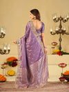 Lavender Purple Banarasi Silk Saree with Floral Embroidered Border & Rich Zari Woven Pallu | Designer Wedding Festive Saree