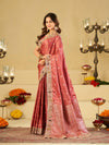 Rose Pink Banarasi Silk Saree with Floral Embroidered Border & Rich Zari Woven Pallu | Designer Wedding Festive Saree