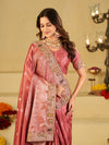Rose Pink Banarasi Silk Saree with Floral Embroidered Border & Rich Zari Woven Pallu | Designer Wedding Festive Saree
