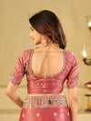 Rose Pink Banarasi Silk Saree with Floral Embroidered Border & Rich Zari Woven Pallu | Designer Wedding Festive Saree