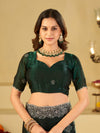 Bottle Green Fendy Satin Saree with White Floral Embroidery Border | Designer Party Wear Saree with Embroidered Blouse