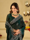 Bottle Green Fendy Satin Saree with White Floral Embroidery Border | Designer Party Wear Saree with Embroidered Blouse
