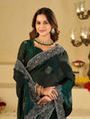 Bottle Green Fendy Satin Saree with White Floral Embroidery Border | Designer Party Wear Saree with Embroidered Blouse