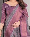 Designer Beige Saree with Contrast Black Pallu & Exquisite Ethnic Patterns