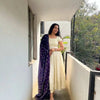 Cream Mos Chinon Silk Anarkali Dress Front View with Subtle Embroidery - Shree Roop