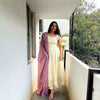 Full length cream Anarkali dress with lavender Space Silk dupatta - Shree Roop