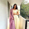Cream Mos Chinon Silk Anarkali front view with subtle embroidery - Shree Roop
